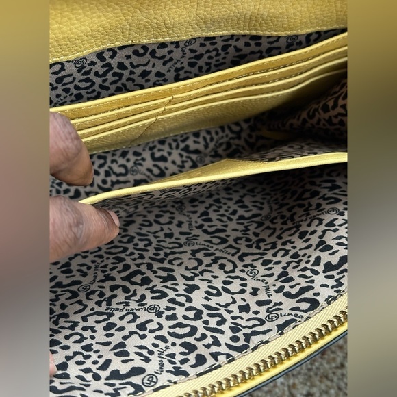 Linea Pelle Yellow Zip Around Clutch Bag Genuine Leather Studded Detail - Picture 10 of 11